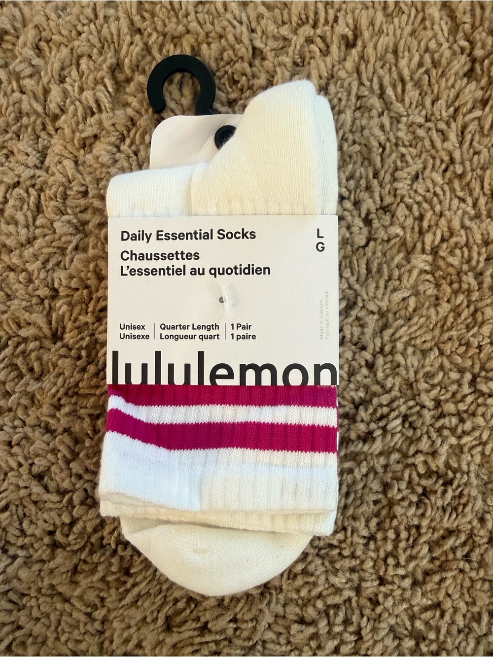 White Quarter Socks with Pink Stripes